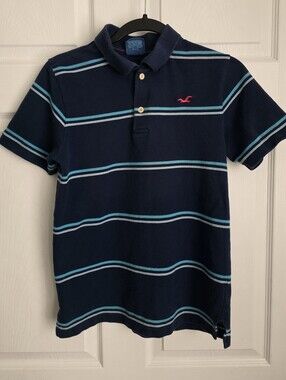 Vintage Hollister Striped Polo Shirt - Size Small Y2K Blue Wave Tag